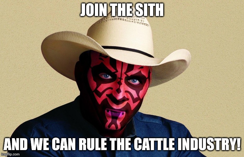 Darth Y'all | JOIN THE SITH; AND WE CAN RULE THE CATTLE INDUSTRY! | image tagged in darth y'all | made w/ Imgflip meme maker