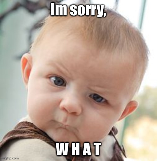 Im sorry, W H A T | image tagged in memes,skeptical baby | made w/ Imgflip meme maker
