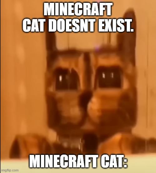 Minecraft Cat | MINECRAFT CAT DOESNT EXIST. MINECRAFT CAT: | image tagged in minecraft memes,cats | made w/ Imgflip meme maker