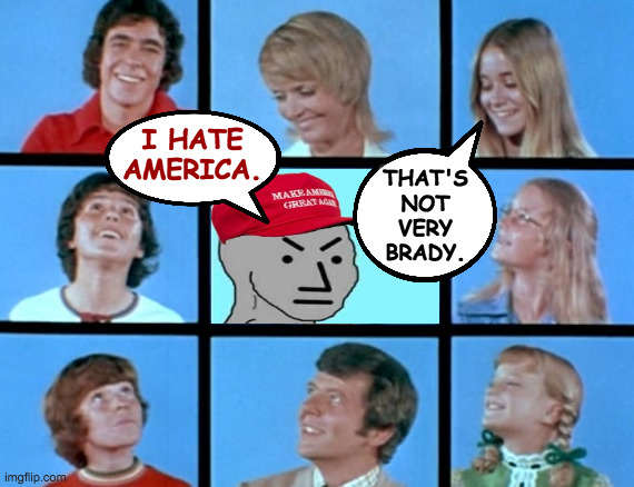 America's just not for everyone, I guess. | I HATE AMERICA. THAT'S
NOT
VERY
BRADY. | image tagged in memes,maga bunch | made w/ Imgflip meme maker