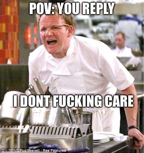 Chef Gordon Ramsay Meme | POV: YOU REPLY I DONT FUCKING CARE | image tagged in memes,chef gordon ramsay | made w/ Imgflip meme maker
