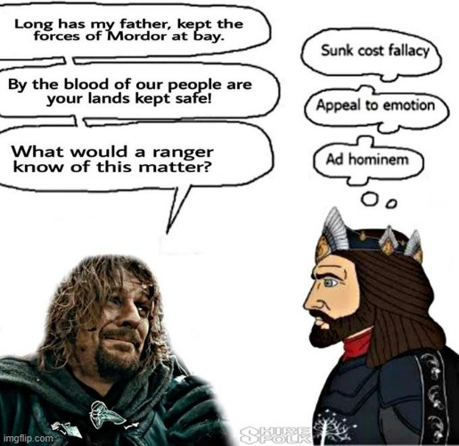 Boromir destoryed with fax and logic | image tagged in rmk | made w/ Imgflip meme maker