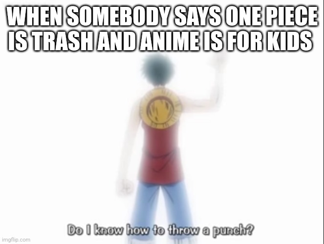 One piece | WHEN SOMEBODY SAYS ONE PIECE IS TRASH AND ANIME IS FOR KIDS | image tagged in one piece,anime | made w/ Imgflip meme maker