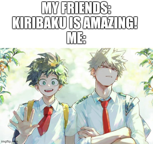 heh heh I love this ship (no hate) | MY FRIENDS: KIRIBAKU IS AMAZING! 
ME: | image tagged in anime,ship,my hero academia | made w/ Imgflip meme maker