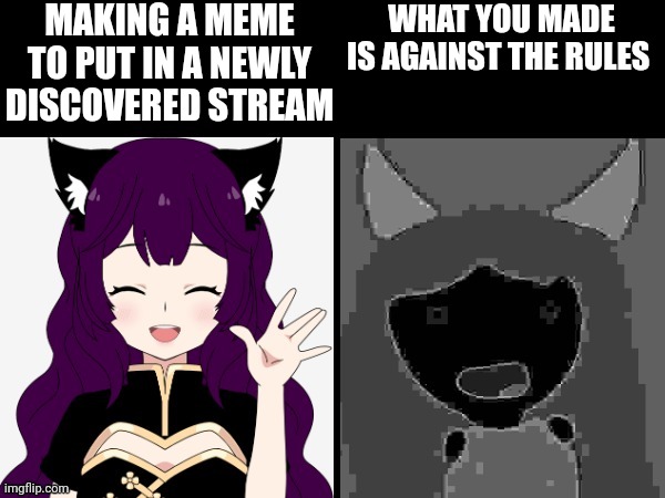 AFM becoming uncanny | MAKING A MEME TO PUT IN A NEWLY DISCOVERED STREAM; WHAT YOU MADE IS AGAINST THE RULES | image tagged in afm becoming uncanny | made w/ Imgflip meme maker