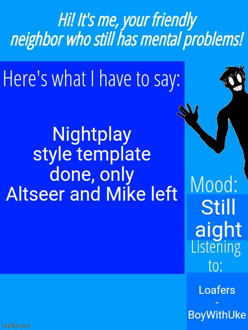 Ghostplay's announcement template Nightplay style | Nightplay style template done, only Altseer and Mike left; Still aight; Loafers - BoyWithUke | made w/ Imgflip meme maker