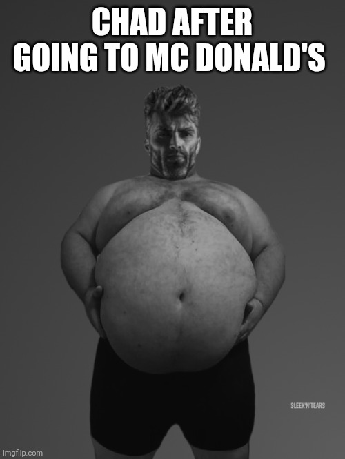 Fat Giga Chad | CHAD AFTER GOING TO MC DONALD'S | image tagged in fat giga chad | made w/ Imgflip meme maker