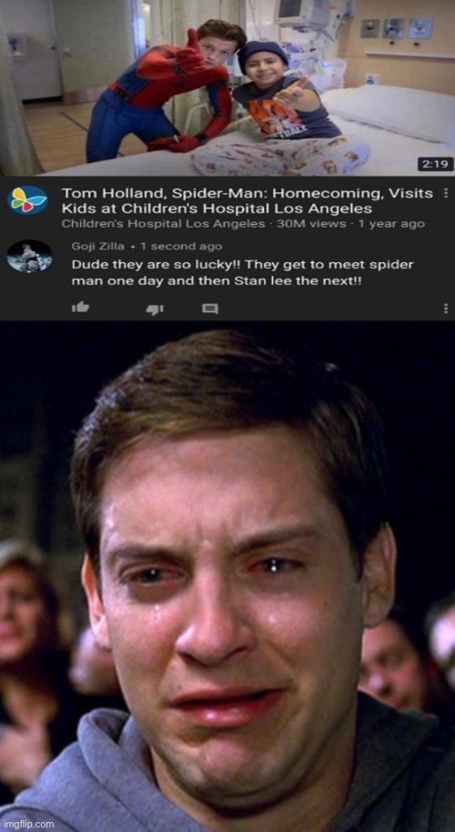 Why’d they do him like that :crying: | image tagged in crying peter parker,memes,funny,cursed,comments,marvel | made w/ Imgflip meme maker