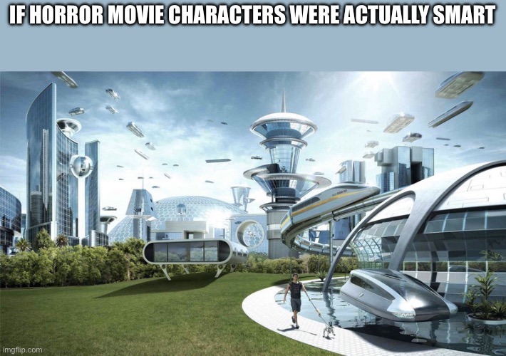 Why can’t horror movie characters smart | IF HORROR MOVIE CHARACTERS WERE ACTUALLY SMART | image tagged in the future world if | made w/ Imgflip meme maker