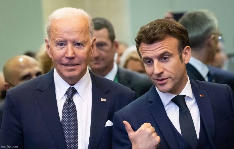 just reposting this cuz it has good potential and bc we can see the thumb pointing at biden better | image tagged in presidents,fun,meme template,potential,emmanuel macron,joe biden | made w/ Imgflip meme maker