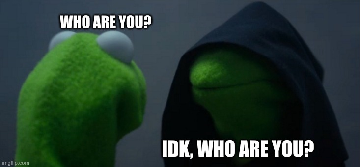 face yourself. | WHO ARE YOU? IDK, WHO ARE YOU? | image tagged in memes,evil kermit | made w/ Imgflip meme maker