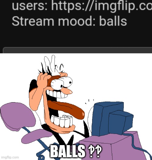BALLS ‽‽ | BALLS ‽‽ | image tagged in peppino screaming at the camera,stream mood | made w/ Imgflip meme maker