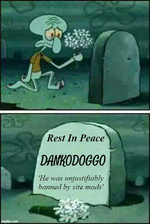 *Salutes* "Rest easy, King. We'll take it from here." | Rest In Peace; DANKODOGGO; 'He was unjustifiably banned by site mods' | image tagged in funeral | made w/ Imgflip meme maker