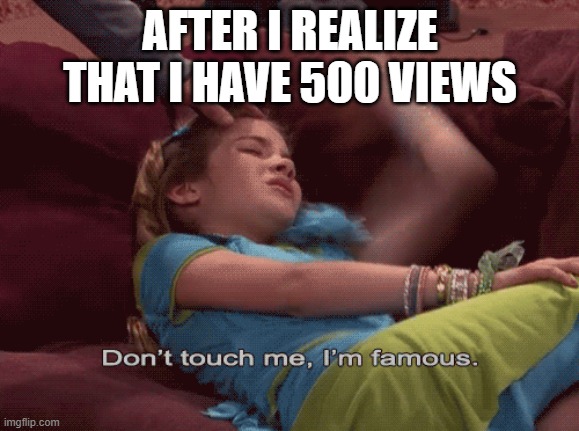 Don't Touch me I'm famous | AFTER I REALIZE THAT I HAVE 500 VIEWS | image tagged in don't touch me i'm famous | made w/ Imgflip meme maker