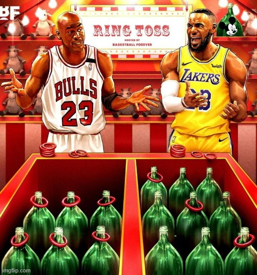 MJ and The Flop King at the Carnival | image tagged in goat,michael jordan,lebron james,flop,basketball,chicago bulls | made w/ Imgflip meme maker