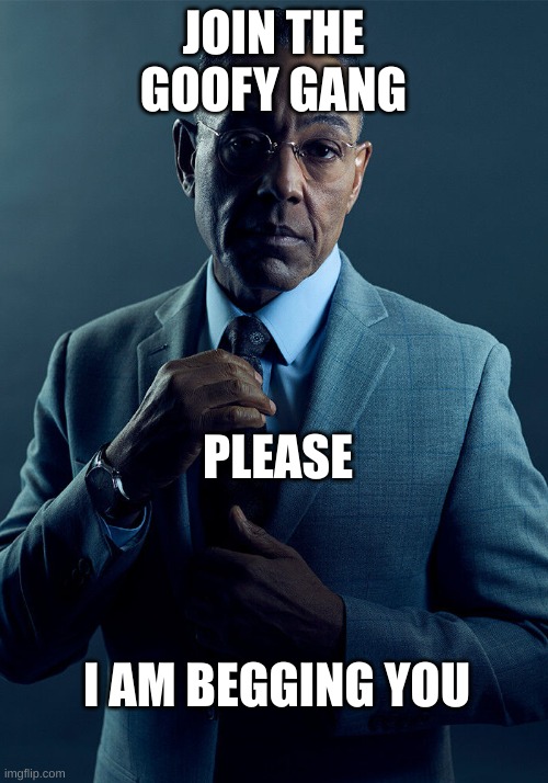 In my account, i am the mod | JOIN THE GOOFY GANG; PLEASE; I AM BEGGING YOU | image tagged in gus fring we are not the same,plz | made w/ Imgflip meme maker