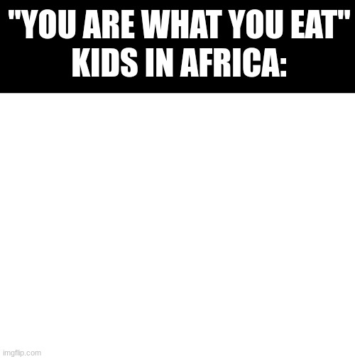 africa | "YOU ARE WHAT YOU EAT"; KIDS IN AFRICA: | image tagged in funny,nofood,africa,lol,haha | made w/ Imgflip meme maker