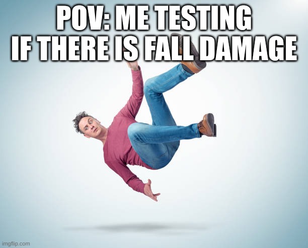 POV: ME TESTING IF THERE IS FALL DAMAGE | image tagged in funny,lol,memes | made w/ Imgflip meme maker