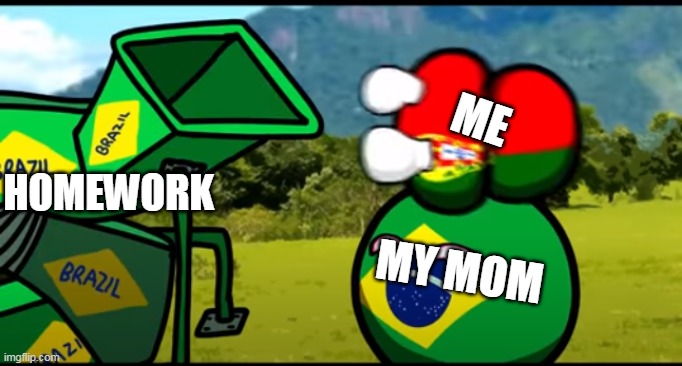 You're going to brazil | HOMEWORK; ME; MY MOM | image tagged in you're going to brazil | made w/ Imgflip meme maker