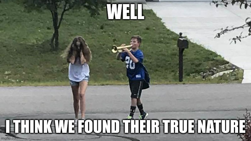 frigging trumpets | WELL; I THINK WE FOUND THEIR TRUE NATURE | image tagged in trumpet boy object labeling | made w/ Imgflip meme maker