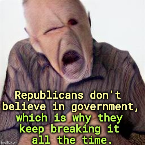 You can't do something well if you don't believe in it. | Republicans don't 
believe in government, which is why they 
keep breaking it 
all the time. | image tagged in republicans,hate,government,democracy,voting | made w/ Imgflip meme maker