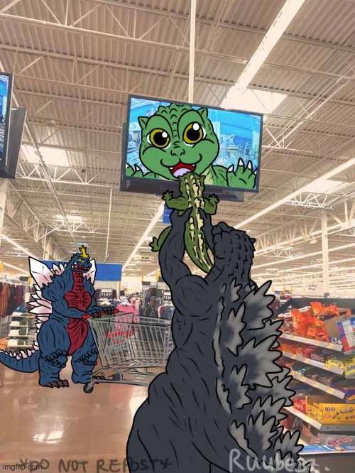image tagged in godzilla,wholesome,cute,father and son | made w/ Imgflip meme maker