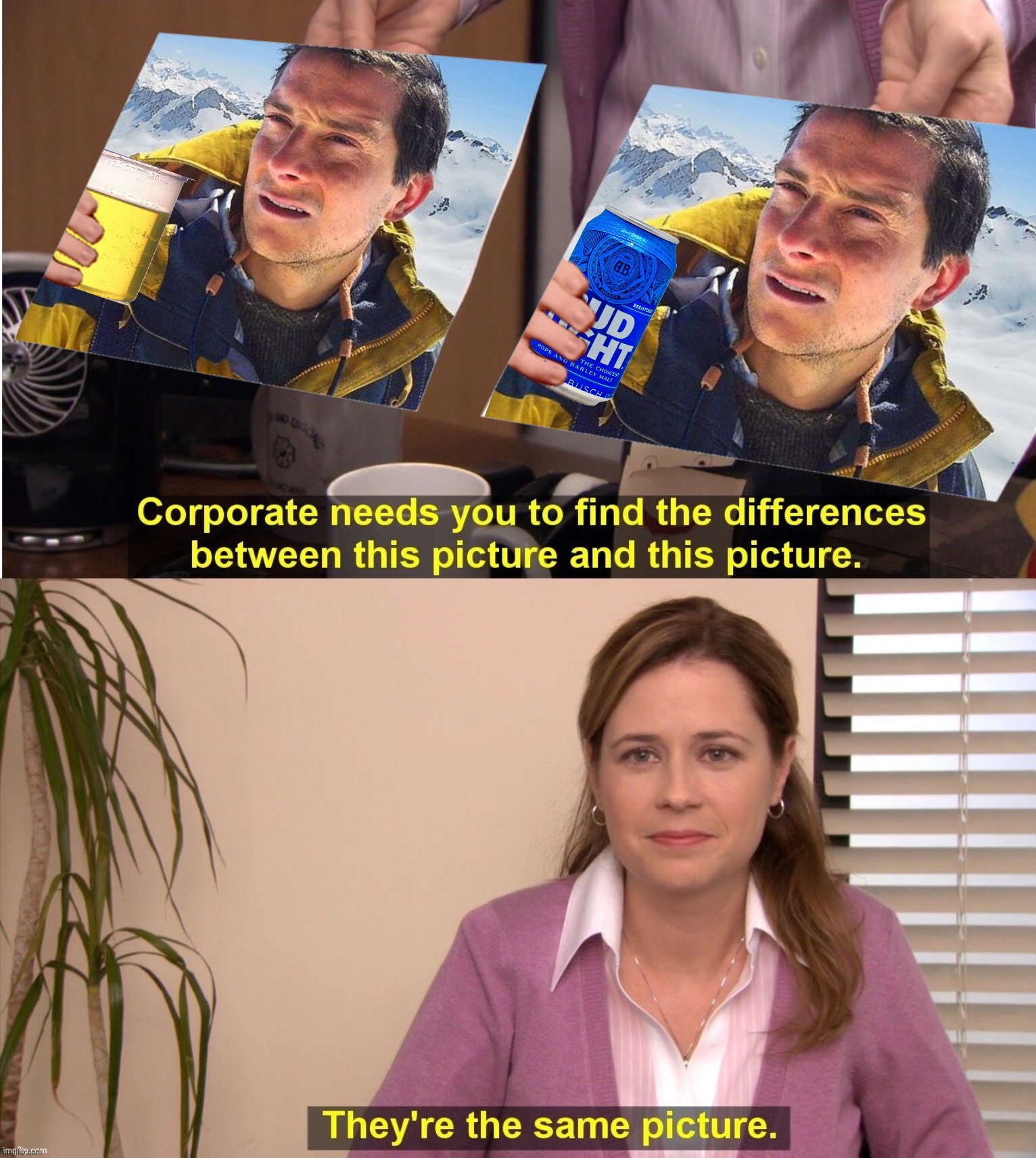 4 out of 5 survivalists recommend Bud Light for their followers that drink urine | image tagged in bad photoshop,bear grylls,bud light,urine | made w/ Imgflip meme maker