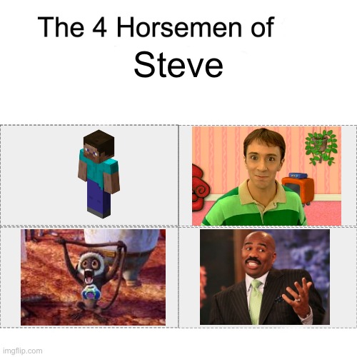 Steve Steve Steve Steve | Steve | image tagged in four horsemen | made w/ Imgflip meme maker