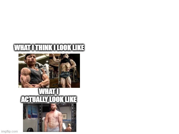 Buff | WHAT I THINK I LOOK LIKE; WHAT I ACTUALLY LOOK LIKE | image tagged in fit | made w/ Imgflip meme maker