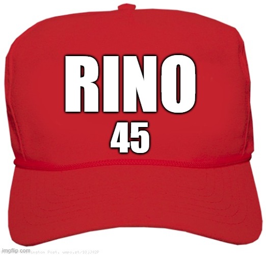 red RINO hat, for the real RINO | RINO; 45 | image tagged in blank red maga hat,rino,dickhead,dictator,anti trump,trump russia collusion | made w/ Imgflip meme maker