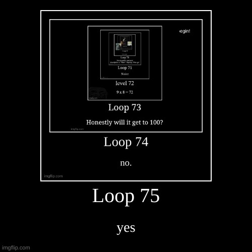 Loop 75 | image tagged in funny,demotivationals,get to 100,loop | made w/ Imgflip demotivational maker