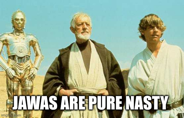 you will never find more wretched hive of scum and villainy | JAWAS ARE PURE NASTY | image tagged in you will never find more wretched hive of scum and villainy | made w/ Imgflip meme maker