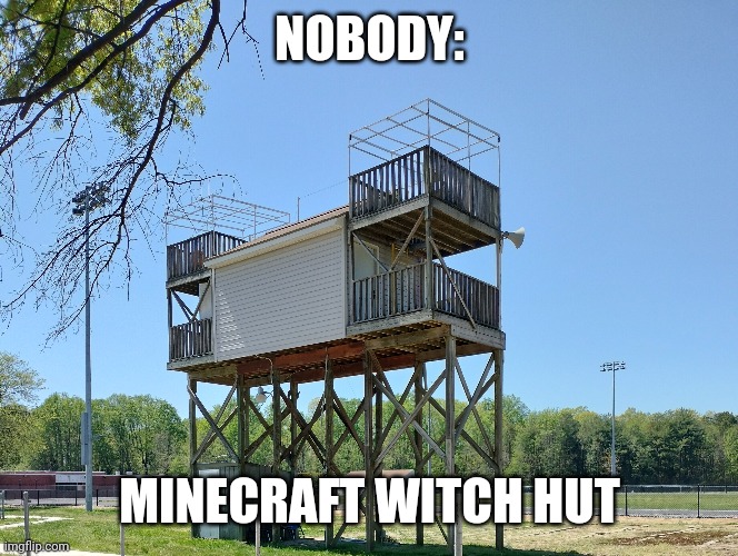 He he he haw | NOBODY:; MINECRAFT WITCH HUT | image tagged in mincraft,witch | made w/ Imgflip meme maker