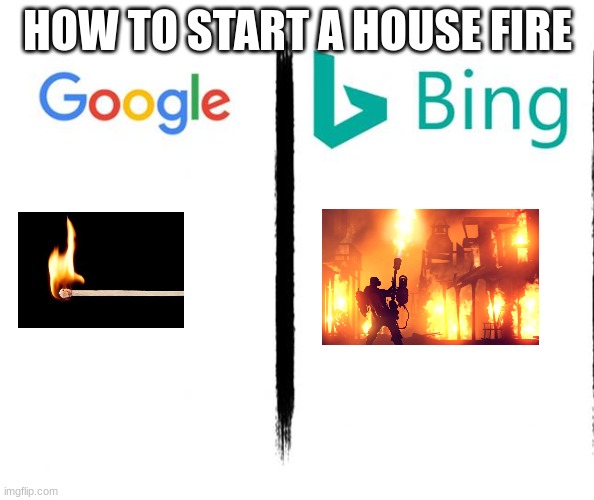 fire | HOW TO START A HOUSE FIRE | image tagged in google v bing | made w/ Imgflip meme maker