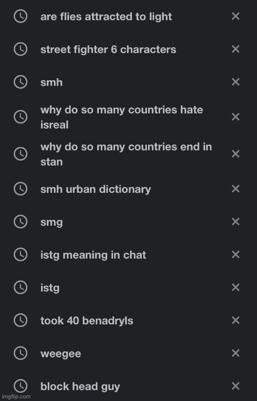 Search history trend (W for me for using dark mode) | made w/ Imgflip meme maker