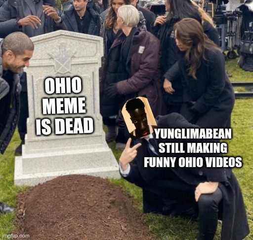 go watch him for actual funny ohio videos | OHIO MEME IS DEAD; YUNGLIMABEAN STILL MAKING FUNNY OHIO VIDEOS | image tagged in grant gustin over grave,ohio | made w/ Imgflip meme maker