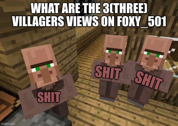 i fixed his meme and used a different format | WHAT ARE THE 3(THREE) VILLAGERS VIEWS ON FOXY_501; SHIT; SHIT; SHIT | image tagged in minecraft villagers | made w/ Imgflip meme maker