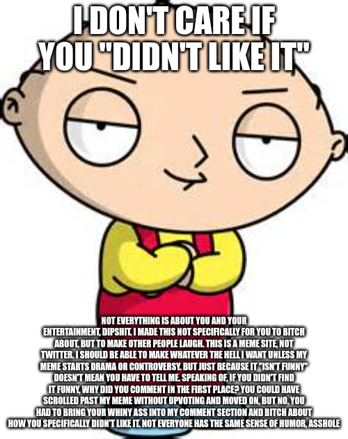 High Quality stewie i don't care if you didn't like it Blank Meme Template