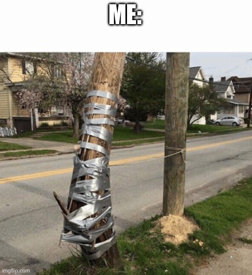 Pole Held With Duct Tape | ME: | image tagged in pole held with duct tape | made w/ Imgflip meme maker