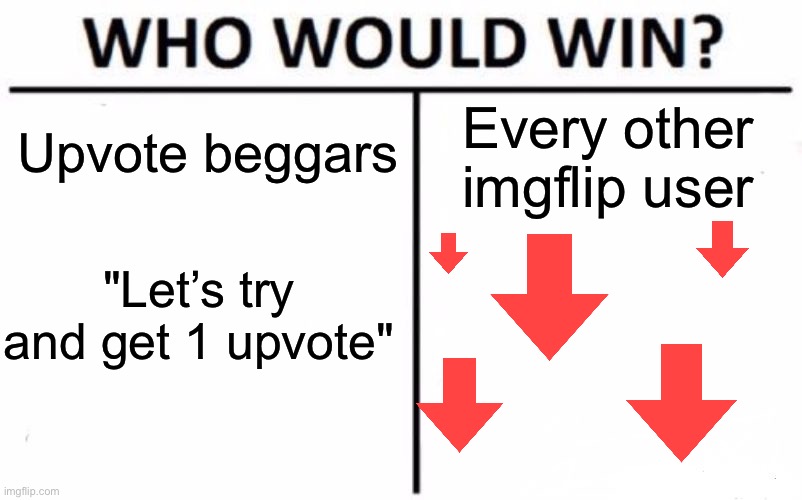 for real | Upvote beggars; Every other imgflip user; "Let’s try and get 1 upvote" | image tagged in never,gonna,give,you,up | made w/ Imgflip meme maker