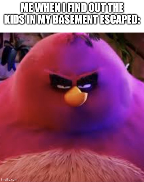 The biggest bird | ME WHEN I FIND OUT THE KIDS IN MY BASEMENT ESCAPED: | image tagged in the biggest bird | made w/ Imgflip meme maker