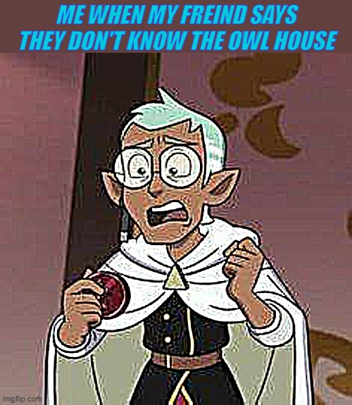 me when | ME WHEN MY FREIND SAYS THEY DON'T KNOW THE OWL HOUSE | image tagged in the owl house | made w/ Imgflip meme maker