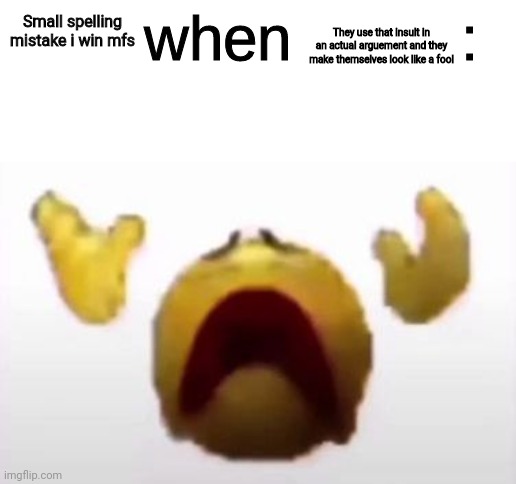 User When Offended: | They use that insult in an actual arguement and they make themselves look like a fool; Small spelling mistake i win mfs | image tagged in user when offended | made w/ Imgflip meme maker