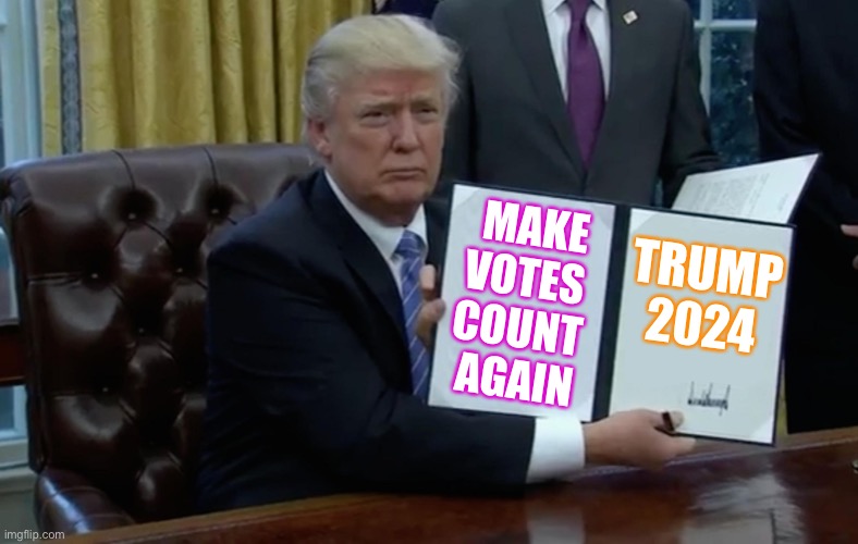 Make Votes Count Again | MAKE VOTES 
COUNT 
AGAIN; TRUMP 2024 | image tagged in executive order trump | made w/ Imgflip meme maker