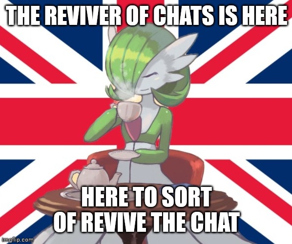 Hello chat, I woke up like 15 minutes ago | THE REVIVER OF CHATS IS HERE; HERE TO SORT OF REVIVE THE CHAT | image tagged in gardi the bri'ish | made w/ Imgflip meme maker