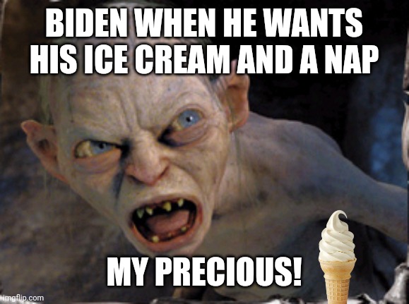 Gollum lord of the rings | BIDEN WHEN HE WANTS HIS ICE CREAM AND A NAP; MY PRECIOUS! | image tagged in biden | made w/ Imgflip meme maker
