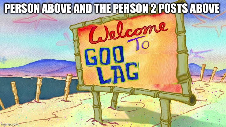 Goo lag | PERSON ABOVE AND THE PERSON 2 POSTS ABOVE | image tagged in goo lag | made w/ Imgflip meme maker