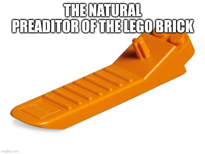 Gets rid of the footblood suckers but is one | THE NATURAL PREADITOR OF THE LEGO BRICK | image tagged in brick separator | made w/ Imgflip meme maker