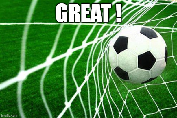 GREAT ! | GREAT ! | image tagged in soccer | made w/ Imgflip meme maker