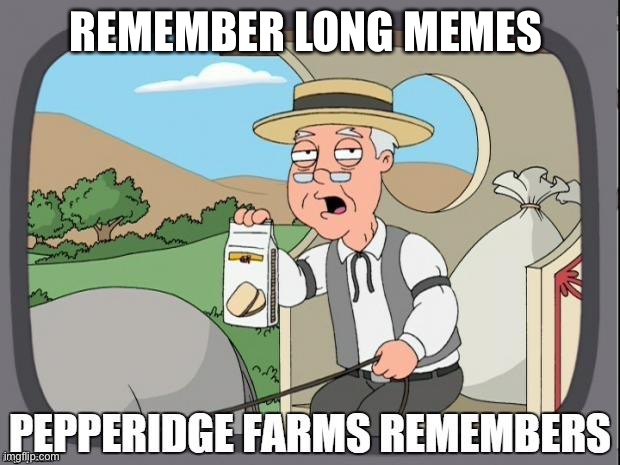I remember | REMEMBER LONG MEMES | image tagged in pepperidge farms remembers | made w/ Imgflip meme maker